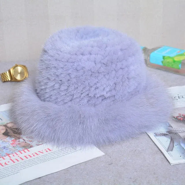 New Genuine Real Natural Knitted Mink Fur Hat Cap Luxury Women Handmade Knit Fashion Winter Headwear Warm Real Fox Fur Beanies-Maas