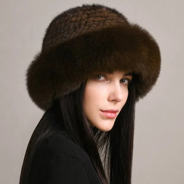 New Genuine Real Natural Knitted Mink Fur Hat Cap Luxury Women Handmade Knit Fashion Winter Headwear Warm Real Fox Fur Beanies-Maas