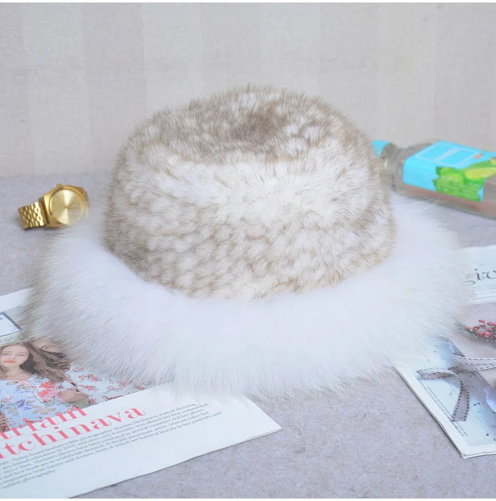 New Genuine Real Natural Knitted Mink Fur Hat Cap Luxury Women Handmade Knit Fashion Winter Headwear Warm Real Fox Fur Beanies-Maas