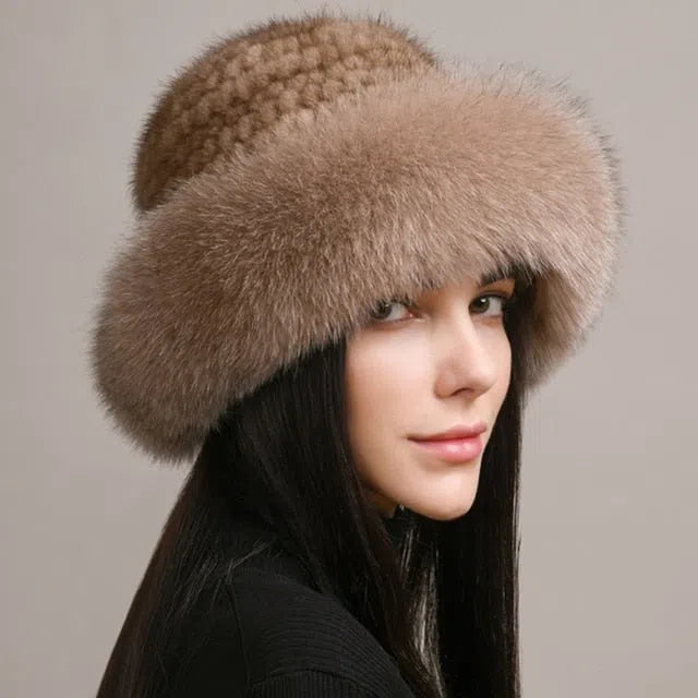 New Genuine Real Natural Knitted Mink Fur Hat Cap Luxury Women Handmade Knit Fashion Winter Headwear Warm Real Fox Fur Beanies-Maas