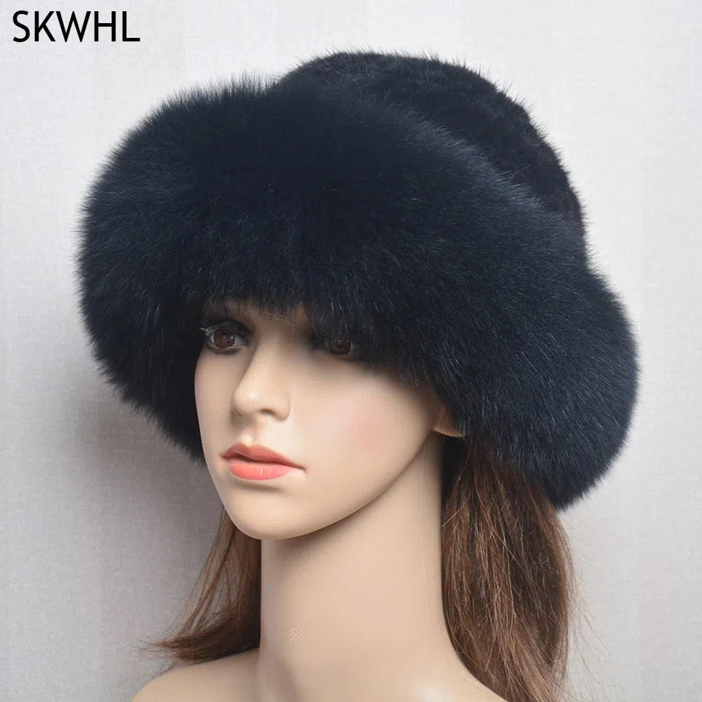 New Genuine Real Natural Knitted Mink Fur Hat Cap Luxury Women Handmade Knit Fashion Winter Headwear Warm Real Fox Fur Beanies-Maas