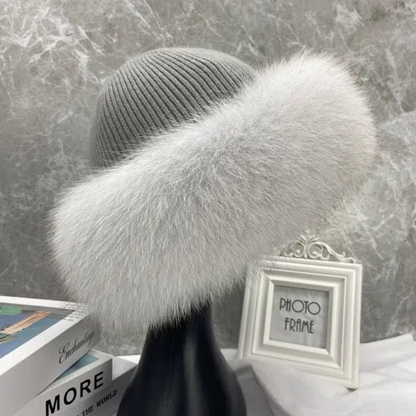 New Stylish Beanie Hats for Women Winter Warm Fluffy Bone Cap Soft Outdoor Thick Natural Fox Fur Hat Female Dome Hats-Maas