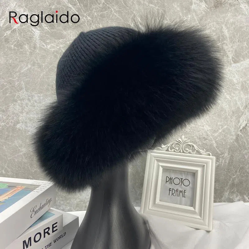 New Stylish Beanie Hats for Women Winter Warm Fluffy Bone Cap Soft Outdoor Thick Natural Fox Fur Hat Female Dome Hats-Maas