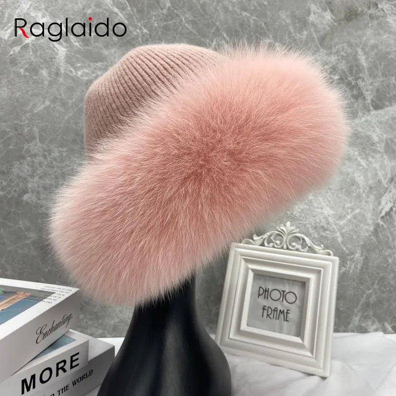 New Stylish Beanie Hats for Women Winter Warm Fluffy Bone Cap Soft Outdoor Thick Natural Fox Fur Hat Female Dome Hats-Maas