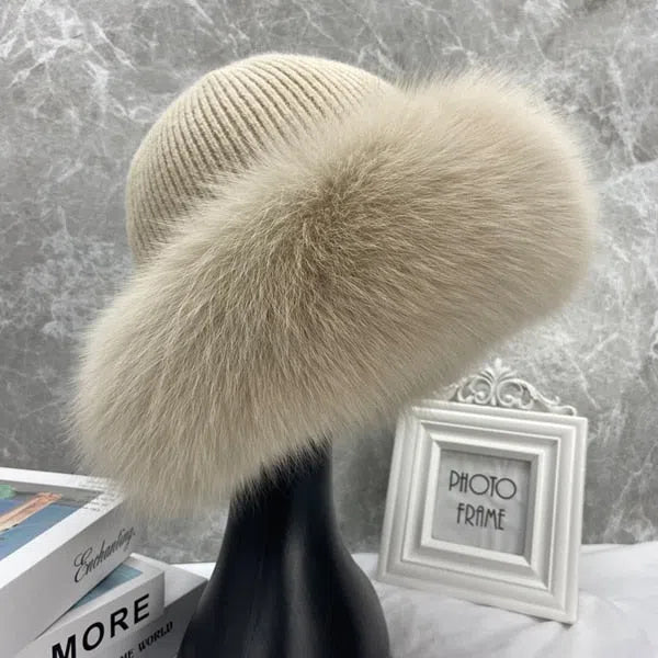 New Stylish Beanie Hats for Women Winter Warm Fluffy Bone Cap Soft Outdoor Thick Natural Fox Fur Hat Female Dome Hats-Maas