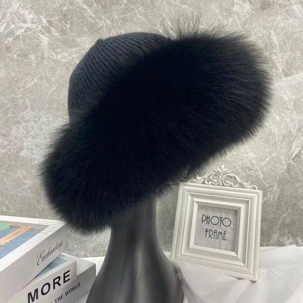 New Stylish Beanie Hats for Women Winter Warm Fluffy Bone Cap Soft Outdoor Thick Natural Fox Fur Hat Female Dome Hats-Maas