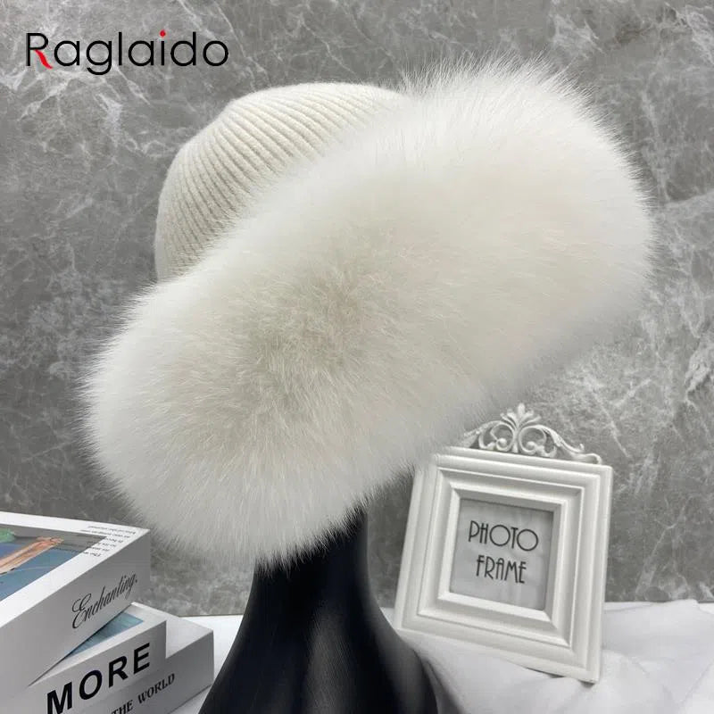 New Stylish Beanie Hats for Women Winter Warm Fluffy Bone Cap Soft Outdoor Thick Natural Fox Fur Hat Female Dome Hats-Maas