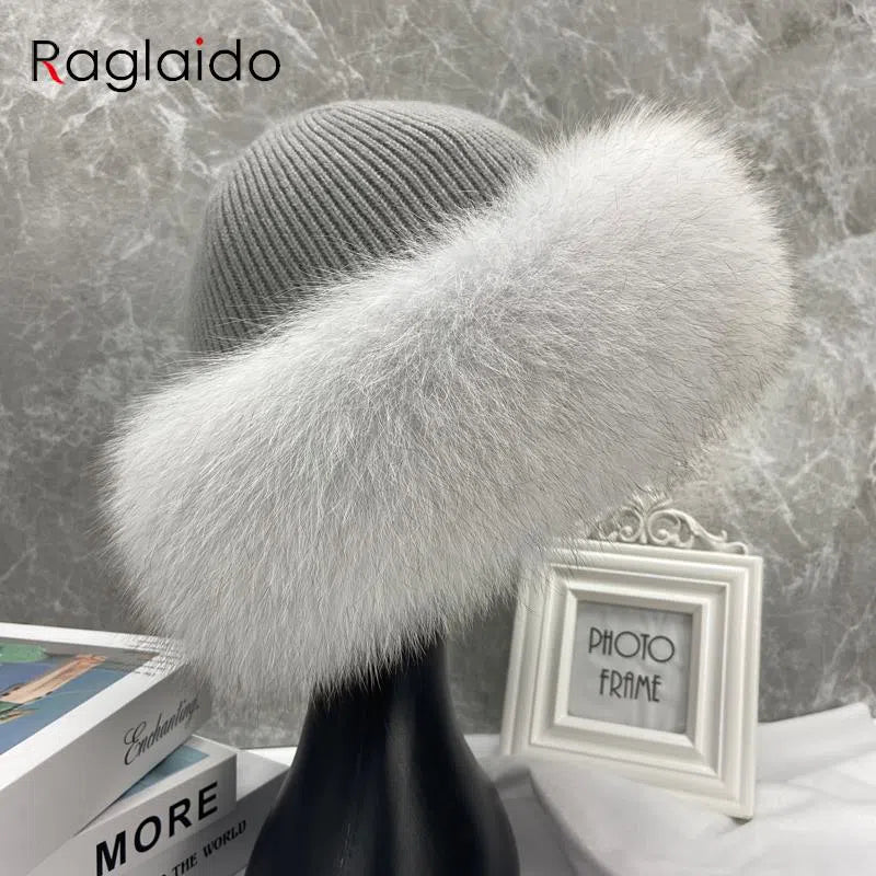 New Stylish Beanie Hats for Women Winter Warm Fluffy Bone Cap Soft Outdoor Thick Natural Fox Fur Hat Female Dome Hats-Maas