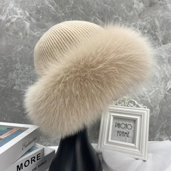 New Stylish Beanie Hats for Women Winter Warm Fluffy Bone Cap Soft Outdoor Thick Natural Fox Fur Hat Female Dome Hats-Maas