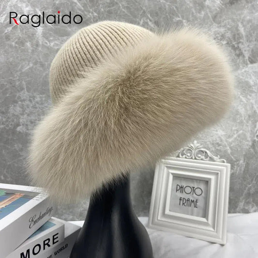 New Stylish Beanie Hats for Women Winter Warm Fluffy Bone Cap Soft Outdoor Thick Natural Fox Fur Hat Female Dome Hats-Maas