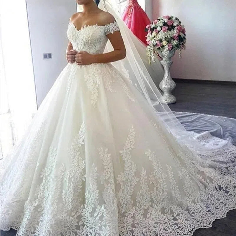 Off Shoulder Wedding Dress Plus Size Bridal Tulle-Maas