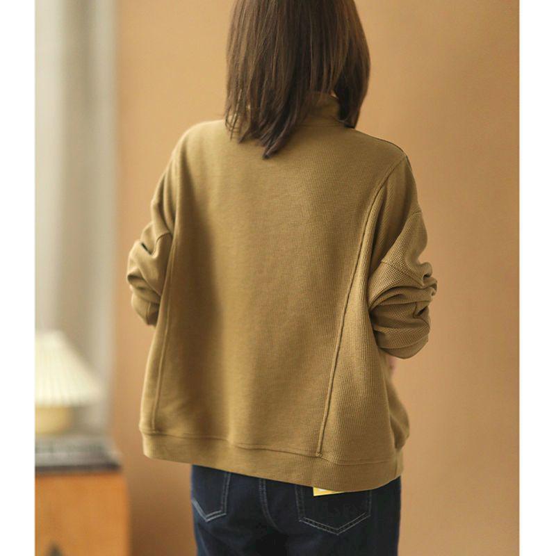 Oversized Pullovers Women Waffle Zipper Sweatshirt Trend Long Sleeve-Maas