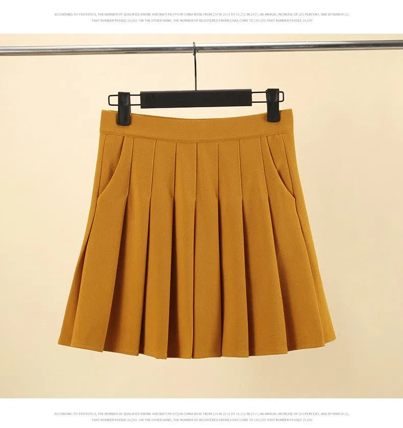 Pleated Skirt with Pockets Elastic High Waist Line-Maas