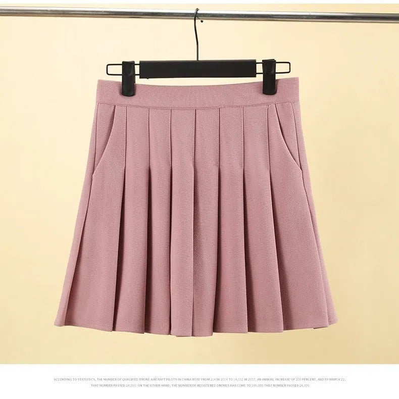 Pleated Skirt with Pockets Elastic High Waist Line-Maas