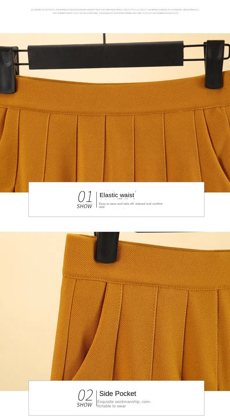 Pleated Skirt with Pockets Elastic High Waist Line-Maas