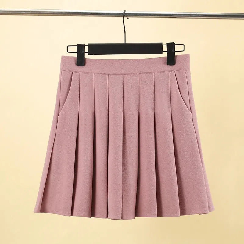 Pleated Skirt with Pockets Elastic High Waist Line-Maas