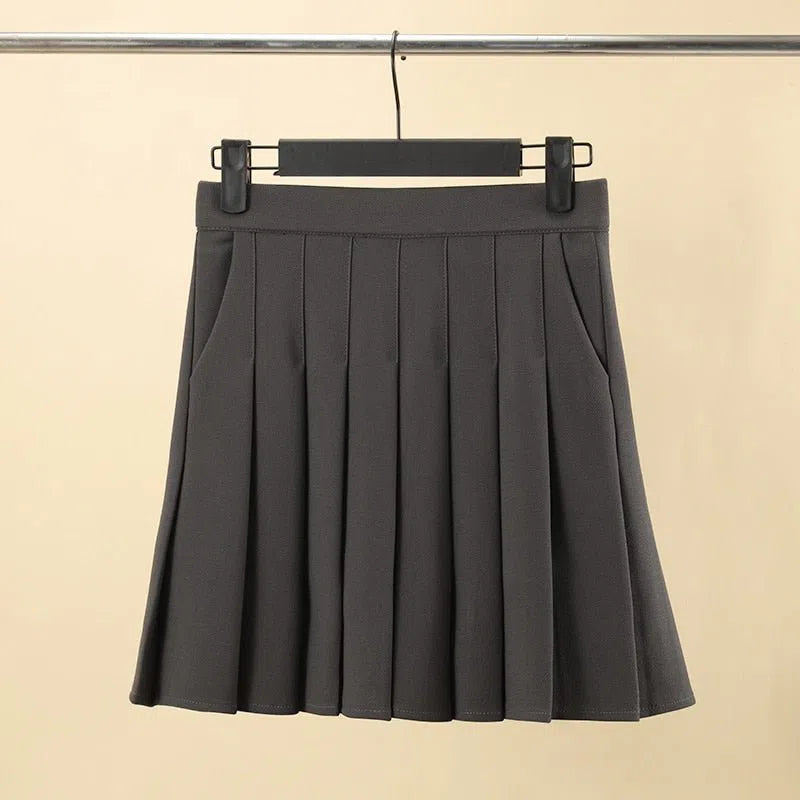 Pleated Skirt with Pockets Elastic High Waist Line-Maas