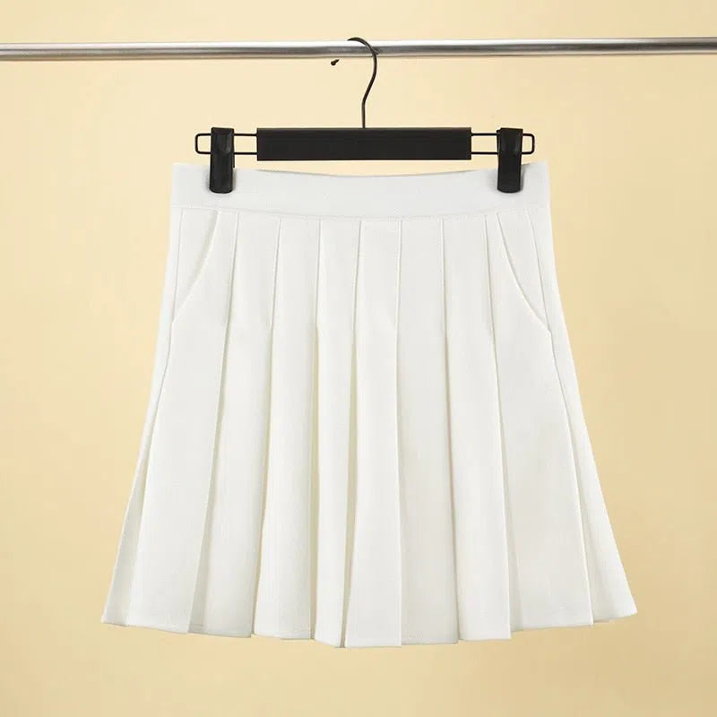 Pleated Skirt with Pockets Elastic High Waist Line-Maas