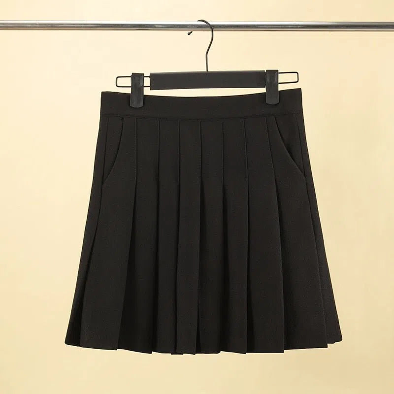 Pleated Skirt with Pockets Elastic High Waist Line-Maas