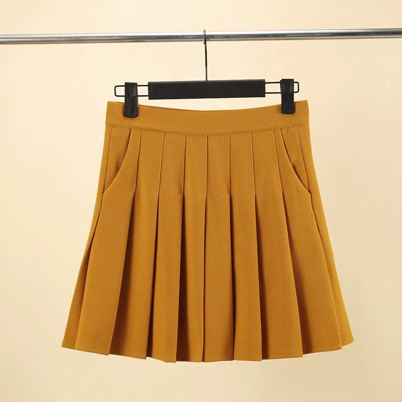 Pleated Skirt with Pockets Elastic High Waist Line-Maas