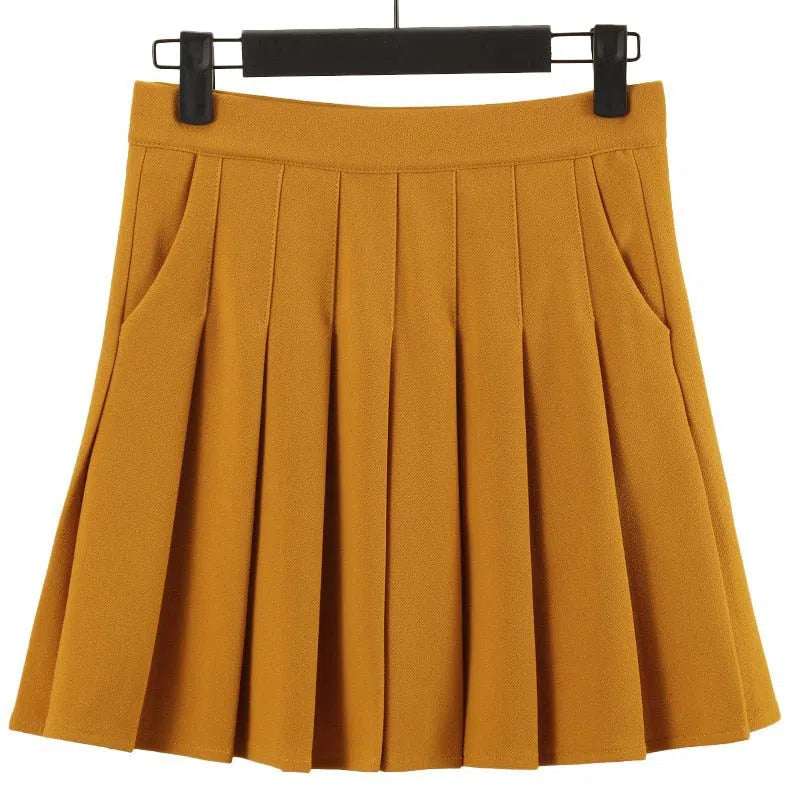 Pleated Skirt with Pockets Elastic High Waist Line-Maas