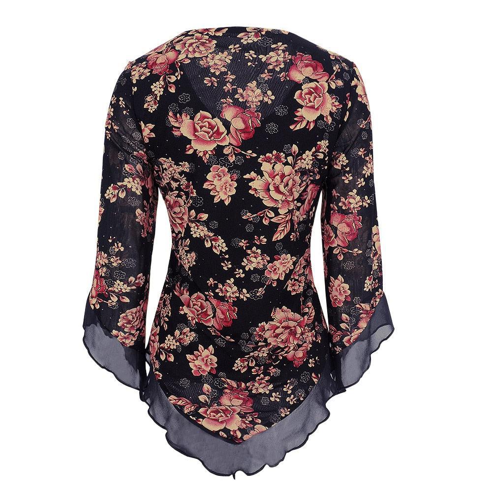 Plus Size Blouse Shirt Women's Casual Flare Sleeve Long-Maas