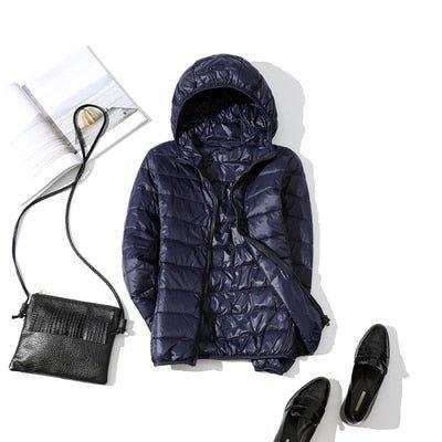 Plus Size Thin Duck Down Jacket Women's Winter Slim Short Hooded Coat-Maas