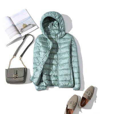 Plus Size Thin Duck Down Jacket Women's Winter Slim Short Hooded Coat-Maas