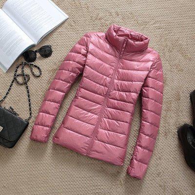 Plus Size Thin Duck Down Jacket Women's Winter Slim Short Hooded Coat-Maas