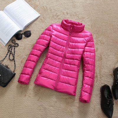 Plus Size Thin Duck Down Jacket Women's Winter Slim Short Hooded Coat-Maas