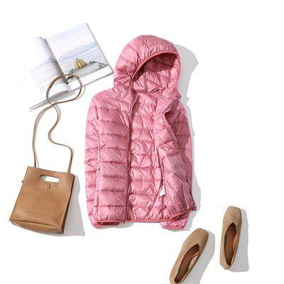 Plus Size Thin Duck Down Jacket Women's Winter Slim Short Hooded Coat-Maas