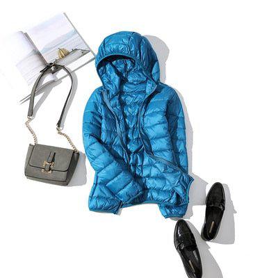 Plus Size Thin Duck Down Jacket Women's Winter Slim Short Hooded Coat-Maas