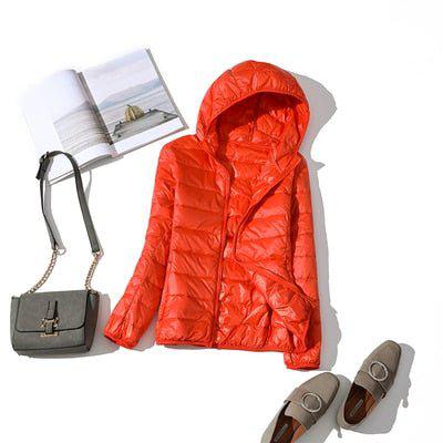 Plus Size Thin Duck Down Jacket Women's Winter Slim Short Hooded Coat-Maas