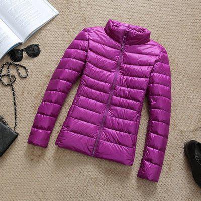 Plus Size Thin Duck Down Jacket Women's Winter Slim Short Hooded Coat-Maas