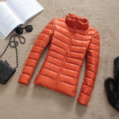 Plus Size Thin Duck Down Jacket Women's Winter Slim Short Hooded Coat-Maas