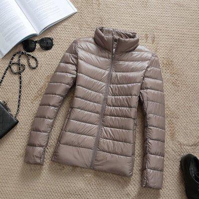 Plus Size Thin Duck Down Jacket Women's Winter Slim Short Hooded Coat-Maas