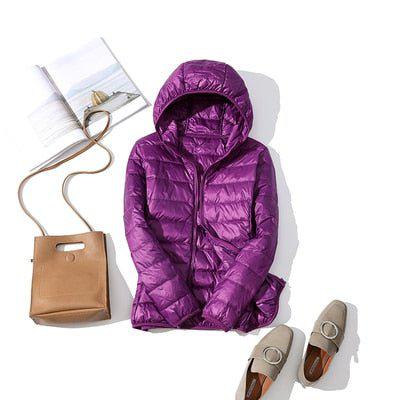 Plus Size Thin Duck Down Jacket Women's Winter Slim Short Hooded Coat-Maas