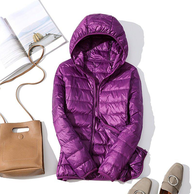 Plus Size Thin Duck Down Jacket Women's Winter Slim Short Hooded Coat-Maas