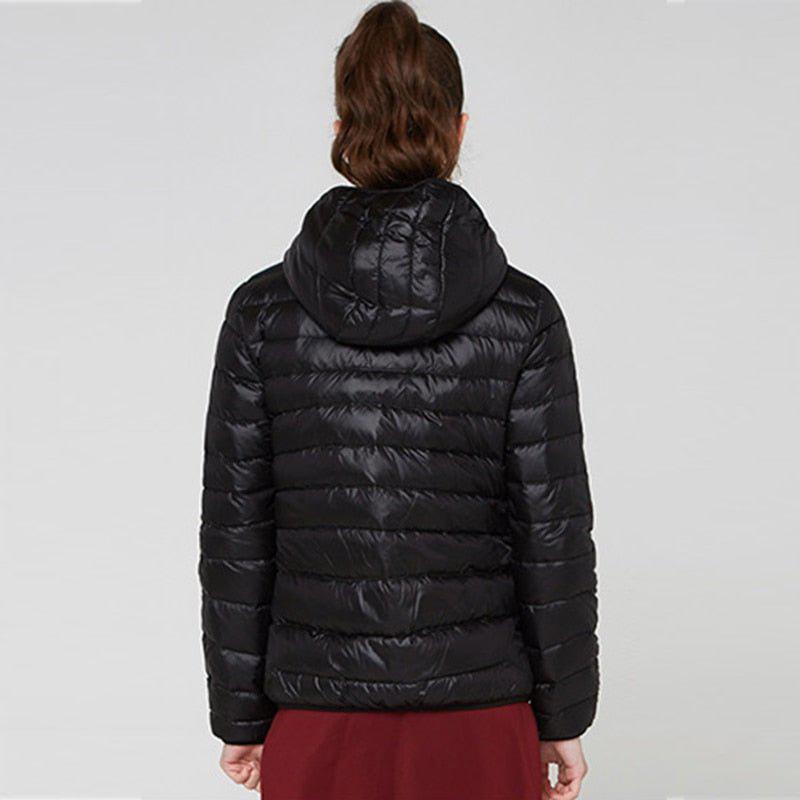 Plus Size Thin Duck Down Jacket Women's Winter Slim Short Hooded Coat-Maas