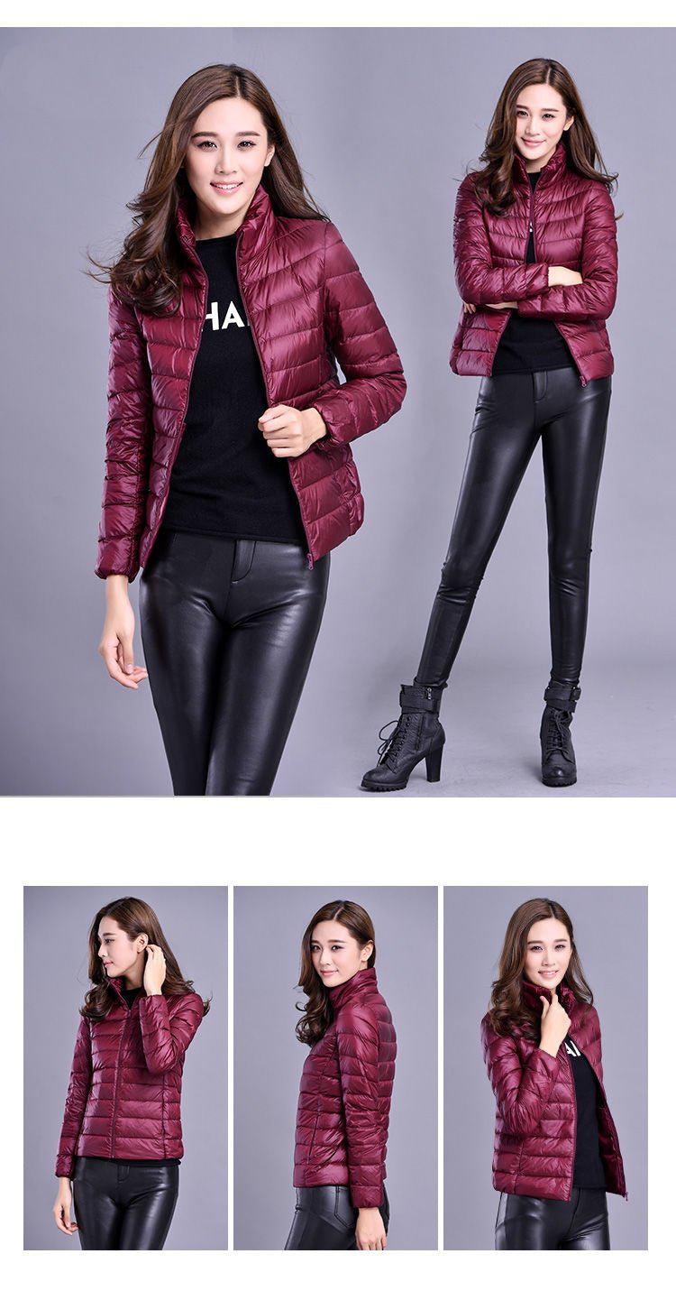 Plus Size Thin Duck Down Jacket Women's Winter Slim Short Hooded Coat-Maas