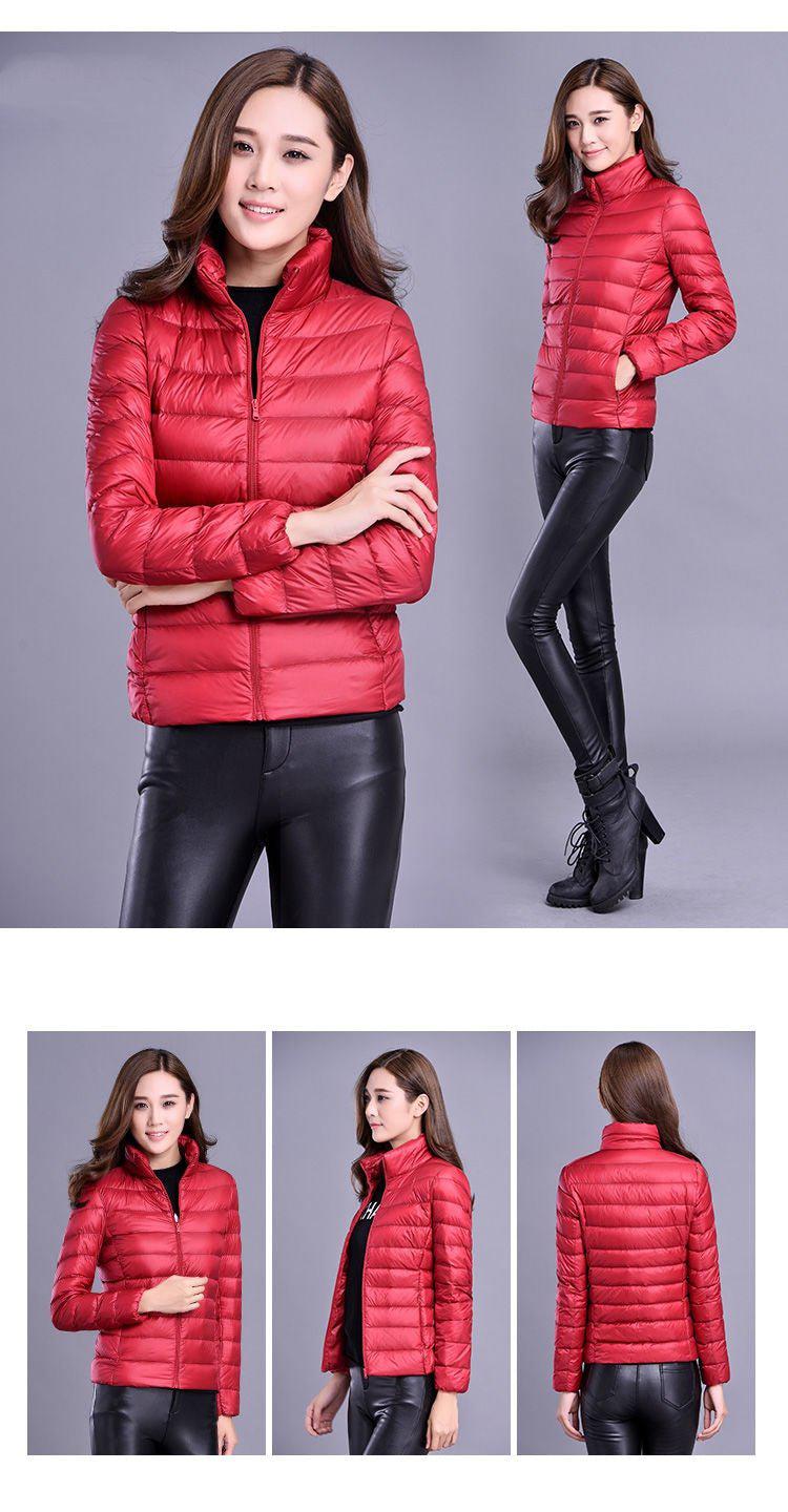 Plus Size Thin Duck Down Jacket Women's Winter Slim Short Hooded Coat-Maas