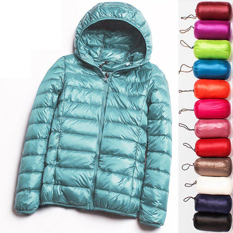 Plus Size Thin Duck Down Jacket Women's Winter Slim Short Hooded Coat-Maas