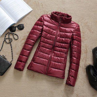 Plus Size Thin Duck Down Jacket Women's Winter Slim Short Hooded Coat-Maas