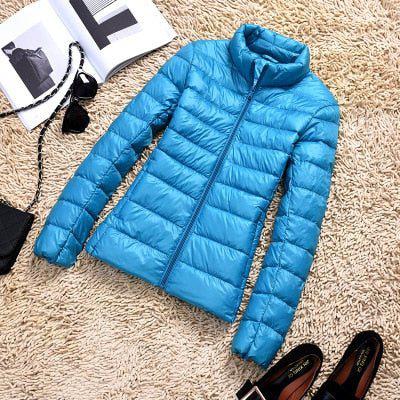 Plus Size Thin Duck Down Jacket Women's Winter Slim Short Hooded Coat-Maas