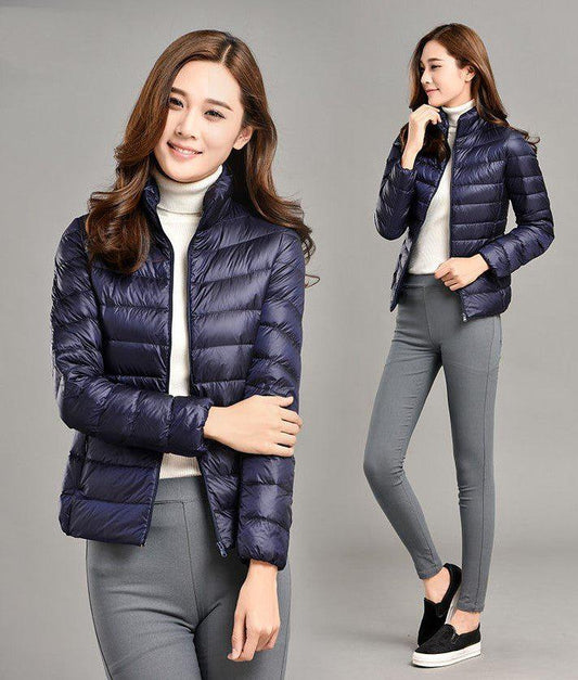 Plus Size Thin Duck Down Jacket Women's Winter Slim Short Hooded Coat-Maas