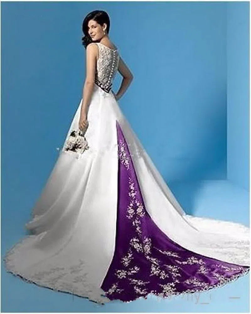 Purple And White Wedding Dress Sexy Satin Lace Wedding Elegant-Maas