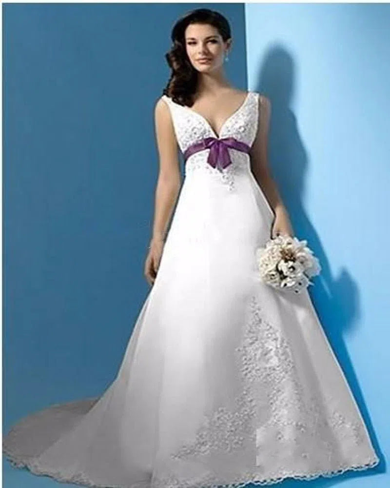 Purple And White Wedding Dress Sexy Satin Lace Wedding Elegant-Maas