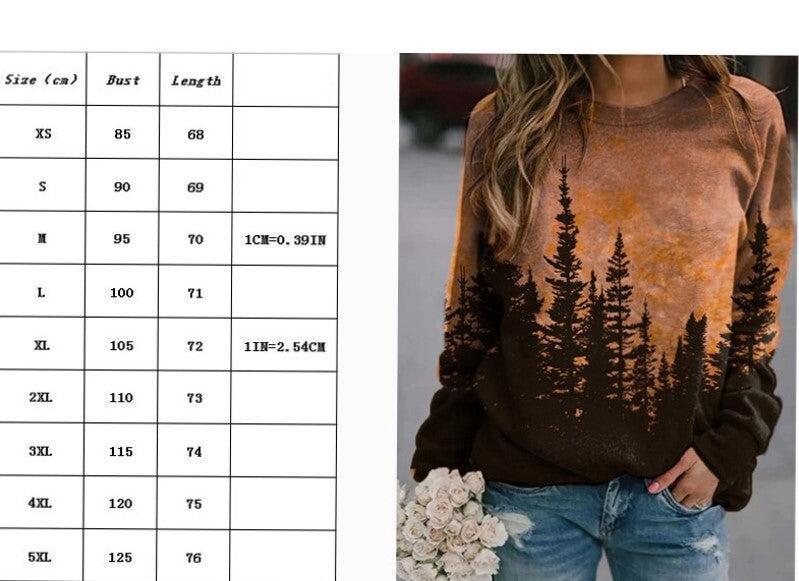 Round Neck Long Sleeved Tops Printed T-Shirt Loose Casual Cotton-Maas