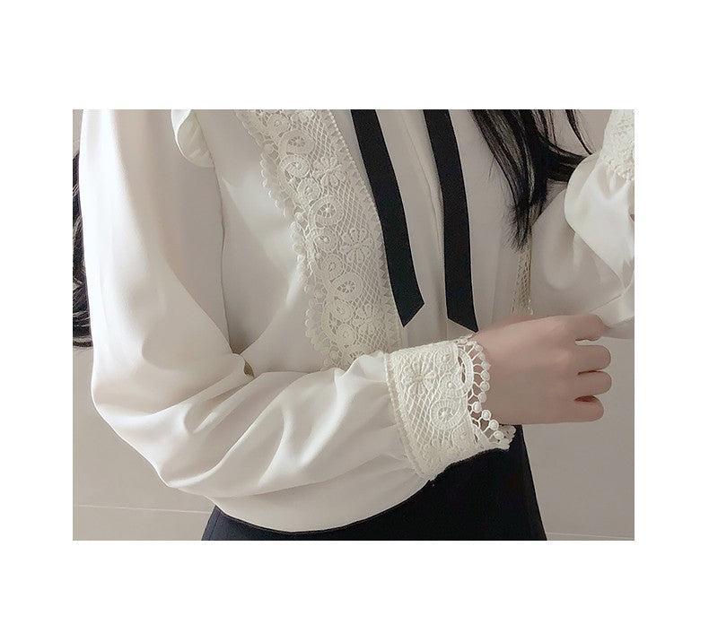 Ruffled Spring Basic Lady Work Wear Women Single Breasted Button Solid Peter Pan Collar White Shirts Blouses-Maas