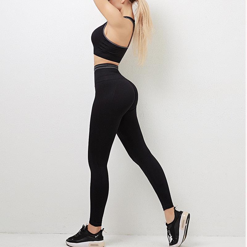 Seamless Yoga Set High Waist Long-Sleeved Backless Workout Clothes Set for Women-Maas